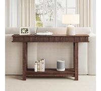 GarveeMore Console d’entrée Style Farmhouse cannelée 140 cm, Table étroite en Bois 2 Niveaux avec étagère de Rangement, derrière canapé, pour Couloir et Salon - Coloris Brun-rougeur