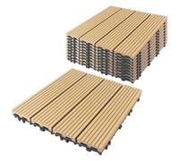 GarveeMore Dalles de terrasse composite clipsables 30 x 30 cm, antidérapantes & étanches, drainage intégré, pose sans outil - pour balcon/patio/piscine/jardin - Teck rayé - 50PCS/set