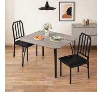 GarveeMore Design Moderne et Pratique - Ensemble Table et chaises 2 Personnes, Bords chanfreinés, assises rembourrées en Cuir, pour Petits espaces, Cuisine, Appartement - 1+2 Set Grey