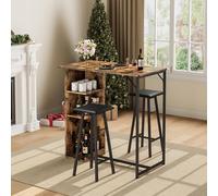 GarveeMore Ensemble Bar Industriel Vintage 3 pièces - Table Haute compacte, 2 tabourets, étagères, Repose-Pieds, Porte-Verres - Montage Facile - Couleur : Vintage Color + Tube Noir (Coussin)