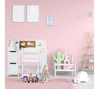 GarveeMore Ensemble Bureau Enfant + Chaise en Bois - Table d’étude avec étagère, placards de Rangement et Tableau d’Affichage - pour écriture & devoirs, 3-8 Ans - Blanc