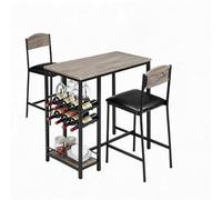 GarveeMore Ensemble Compact Table de Bar et 2 chaises rembourrées - Hauteur comptoir, Repose-Pieds Robuste, Cuisine/Salle à Manger, Gris, 1+2 Set