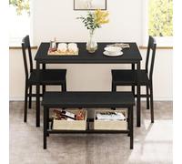 GarveeMore Ensemble Repas 4 pièces Gain de Place - Table rectangulaire + 2 chaises + Banc avec étagère de Rangement - Style Moderne/Industriel, Cadre métal & Plateau Bois - Petit Espace - Noir +