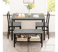 GarveeMore Ensemble repas 4 pièces gain de place - Table rectangulaire + 2 chaises + banc avec rangement - Style moderne/industriel, structure métal & plateau bois - Pour petit espace - Noir + plateau
