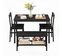 GarveeMore Ensemble Repas 4 Pièces Gain De Place - Table Rectangulaire + 2 Chaises + Banc avec Rangement - Style Moderne, Structure Métal Robuste & Plateau Aspect Bois - pour Cuisine/Appartement -