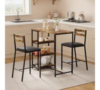 GarveeMore Ensemble Salle à Manger 3 pièces Compact - Table Bois et métal avec étagères, 2 chaises rembourrées - Idéal Petits espaces, Cuisine, Appartement - Table résistante à l'eau, Montage Facile,