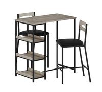 GarveeMore Ensemble Salle à Manger 3 pièces Compact - Table Bois et métal avec étagères - 2 chaises rembourrées PU - Style Industriel, Petits espaces, Coin Petit-déjeuner - Noir