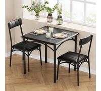 GarveeMore Ensemble Salle à Manger 3 pièces Compact - Table carrée Bois et métal avec 2 chaises rembourrées - Idéal Petit Espace, Appartement, Cuisine - Style Rustique Noir - Coloris : Black