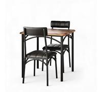 GarveeMore Ensemble Salle à Manger 3 pièces pour 2 - Table carrée et chaises Bois et métal, assises rembourrées - Gain de Place pour Cuisine, Studio ou Coin Repas - Finition rétro - Coloris Classique