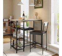 GarveeMore Ensemble Table de Bar 3 Pièces avec Porte-Bouteilles et 2 Tabourets Rembourrés - Idéal pour Petits Espaces - Chêne Teck