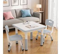 GarveeMore Ensemble Table Enfant + 2 chaises réglable en Hauteur (2-10 Ans) - Plateau Tableau Blanc effaçable - Patins antidérapants - Facile à Nettoyer, activités/Repas - Gris Clair, Whiteboard