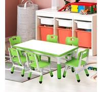 GarveeMore Ensemble Table et 6 chaises Enfant réglable en Hauteur (2-10 Ans) - Plateau Graffiti pour Arts & études - Pieds antidérapants - pour rèche ou Maison - Vert/Blanc