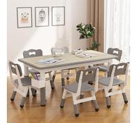 GarveeMore Ensemble Table et 6 chaises Enfant réglables en Hauteur - Plateau effaçable Facile à Nettoyer, Pieds antidérapants, Stable - Table d’activités/Dessin 2-10 Ans - Light Gray Wood Grain