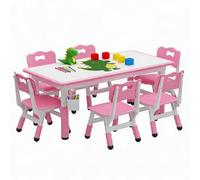 GarveeMore Ensemble Table et 6 chaises Enfant réglables en Hauteur - Plateau Graffiti, Pieds antidérapants, boîte de Rangement - Table d’activités/étude 2-10 Ans (Maison/crèche/Classe)