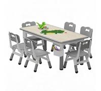 GarveeMore Ensemble Table et 6 chaises Enfant réglables en Hauteur - Plateau Graffiti, Pieds antidérapants, boîte de Rangement - Table d’activités/étude 2-10 Ans (Maison/crèche/Classe)