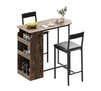 GarveeMore Ensemble Table et chaises de Bar 2 Personnes - Table compacte avec 3 étagères - Gain de Place, idéal Coin Petit déjeuner ou Appartement - Style rétro - Vintage