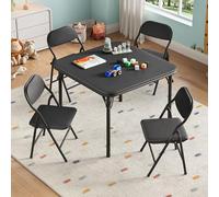 GarveeMore Ensemble Table et chaises Enfant Pliant - Table carrée d’activités légère, Surface PU Facile à Nettoyer, chaises avec Coussins rembourrés, Chambre/Salle de Jeux/crèche - Noir - 1 Table + 4