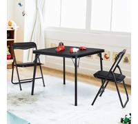 GarveeMore Ensemble Table et chaises Pliantes Enfant - Table carrée + 2 chaises rembourrées PU - Cadre Acier Durable, Gain de Place - Manger, Lire, Jouer - Noir, 1 Table 2 chaises