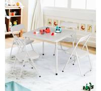 GarveeMore Ensemble Table et chaises Pliantes Enfant - Table carrée + 4 chaises rembourrées PU - Cadre Acier Robuste, Gain de Place - Repas, devoirs, Lecture, Jeux - Beige, 1 Table 4 chaises