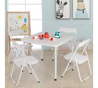 GarveeMore Ensemble Table et chaises Pliantes Enfant - Table carrée + 4 chaises rembourrées PU - Cadre Acier Robuste, Gain de Place - Repas, devoirs, Lecture, Jeux - Beige, 1 Table 4 chaises
