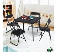GarveeMore Ensemble Table et chaises Pliantes Enfant - Table carrée + 4 chaises rembourrées PU - Cadre Acier Durable, Gain de Place - Activités, Repas, devoirs, Jeux - Rose, 1 Table 4 chaises