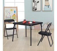 GarveeMore Ensemble Table et chaises Pliantes Enfant - Table carrée + 4 chaises rembourrées PU - Cadre Acier Robuste, Gain de Place - Activités, Repas, devoirs, Jeux - Noir, 1 Table 4 chaises