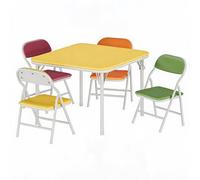 GarveeMore Ensemble Table et chaises Pliantes Enfant - Table carrée d’activités, Surface PU Facile à Nettoyer, chaises avec Coussins rembourrés Ultra-Doux - Noir - 1 Table + 4 chaises