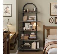 GarveeMore Étagère de Bureau arquée 5 Niveaux - Design Moderne en métal - Rangement Ouvert autoportant - pour Salon, Chambre, Bureau, Salle de Bain - Coloris Noir + Gris Graphite, Cinq Niveaux