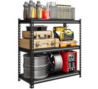 GarveeMore Étagère de Rangement métallique Robuste - 3 Niveaux réglables - Acier Tout métal, facturer 350 kg/étagère - pour Garage/Cave/cellier - Noir Mat - 90 x 40 x 91,2 cm