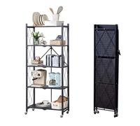 GarveeMore Étagère de Rangement Pliante 5 Niveaux en métal sur roulettes verrouillables, sans Montage - Rack Filaire Mobile, Frais 300 kg - Cuisine/Garde-Manger/Garage - Noir 70×35×158 cm