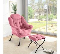 GarveeMore Fauteuil de Lecture Lounge avec Ottoman Pliable, Chaise d’intérieur Moderne et Confortable, revêtement Effet Fausse Fourrure, Poche latérale, Structure métal - Couleur : Rabbit Fur Color