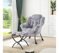 GarveeMore Fauteuil Lounge Relax avec Ottoman Pliable, Grand Fauteuil de Lecture Confortable en Fausse Fourrure, Dossier réglable, Poche latérale, Structure métal - Couleur : Rabbit Fur Color Number