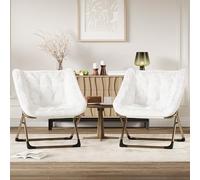GarveeMore Fauteuil Lune Pliant Oversize 79 cm en Fausse Fourrure Ultra Douce, Chaise Lounge sans Montage, Cadre métal Robuste 136 kg, Salon/Chambre/dortoir - Couleur : Blanc (Poils de Lapin n°3),