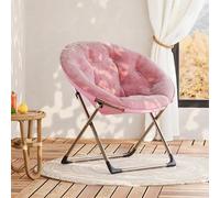 GarveeMore Fauteuil Lune Pliant Oversize, Chaise Soucoupe Moelleuse - revêtement Simili Cuir - Style Moderne - Cadre métal Robuste, antidérapant - Salon/Chambre - Rose (Simili Cuir), Pieds dorés
