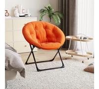 GarveeMore Fauteuil Lune Pliant Oversize en Fausse Fourrure, Chaise Soucoupe Moelleuse - Assise Douce - Cadre métal Stable, antidérapant - Salon/Chambre/Dortoir - Orange, Pieds Noirs