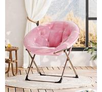 GarveeMore Fauteuil Lune Pliant Oversize en Fausse Fourrure, Chaise Soucoupe Moelleuse - détente/Lecture - Cadre métal Stable, antidérapant - Salon/Chambre/Dortoir/Bureau - Rose, Pieds dorés