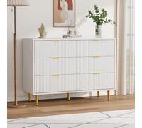 GarveeMore Grand capacité - Commode 6 tiroirs Blanc Chaud, Design Moderne façade ondulée, poignées et Pieds dorés, sécurité Anti-basculement, 100x75x40 cm - Chambre, Salon, entrée - Couleur : Blanc