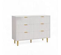 GarveeMore Grand capacité - Commode 6 tiroirs Blanc Chaud, Design Moderne façade ondulée, poignées et Pieds dorés, sécurité Anti-basculement, 100x75x40 cm - Chambre, Salon, entrée - Couleur : Blanc