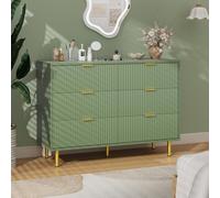 GarveeMore Grand capacité - Commode 6 tiroirs Moderne à façade ondulée, poignées et Pieds dorés, sécurité Anti-basculement, 100x40x75 cm - Rangement Chambre, Salon, Couloir - Couleur : Vert Avocat