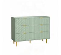 GarveeMore Grand capacité - Commode 6 tiroirs Moderne MDF façade ondulée, poignées et Pieds dorés, sécurité Anti-basculement, 100x40x75 cm - Meuble Rangement Chambre, Salon, entrée - Couleur : Vert