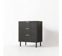 GarveeMore Grand capacité de Rangement - Commode 3 tiroirs cannelés en Bois, Style Moderne avec Pieds et poignées en métal, sécurité Anti-basculement, pour Chambre, entrée ou Salon - Couleur : Noir
