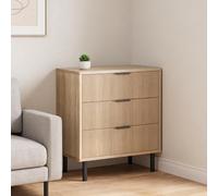 GarveeMore Grand capacité de Rangement - Commode 3 tiroirs nervurés en Bois, Style Moderne avec Pieds et poignées en métal, sécurité Anti-basculement, idéale pour Chambre, Salon ou entrée - Finition