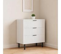GarveeMore Grand capacité de Rangement - Commode Blanche 3 tiroirs cannelés, Design Moderne en Bois avec Pieds en métal et sécurité Anti-basculement, idéale pour Chambre, entrée ou Petits espaces -