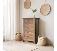 GarveeMore Grand capacité de Rangement - Commode Haute 5 tiroirs en Bois Style Ferme Moderne pour Chambre, Salon ou Couloir - Structure métal Robuste, poignées métal, Plateau Effet chêne Blanc -