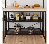 GarveeMore Îlot de Cuisine Multifonction - Grand Meuble Micro-Ondes avec 3 étagères, 5 Crochets, rangements spacieux, Table Bar à café, Structure Bois et métal Robuste - Idéal Salle à Manger et Salon
