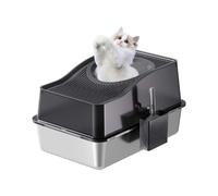 GarveeMore Litiere pour Chat Acier Inoxydable, XXL Bac à Litière Fermé pour Chat,Ouverture en Haut Contrôle des Odeurs, Anti-Fuite avec Amovible Maisons de Toilette pour Chats,60x40x34.5 cm,Noir