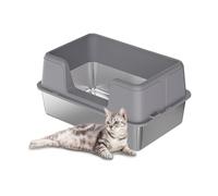 GarveeMore Litiere pour Chat Acier Inoxydable, XXL Bac à Litière pour Chat, Semi-fermée Caisse Litter Box, Anti-Fuite, Amovible Maisons de Toilette pour Chats,60x40x36.5 cm,Gris