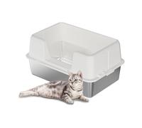 GarveeMore Litiere pour Chat Acier Inoxydable, XXL Bac à Litière pour Chat, Semi-fermée Caisse Litter Box, Anti-Fuite, Amovible Maisons de Toilette pour Chats,60x40x36.5 cm,Blanc