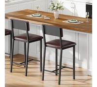 GarveeMore Lot de 2 tabourets de Bar Hauteur comptoir 65 cm - Siège Ergonomique en Similicuir PU avec Dossier - Repose-Pieds, Cadre métal Robuste 400 LB, Facile à Nettoyer - Couleur : Brown Leather