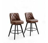 GarveeMore Lot de 2 tabourets de Bar pivotants 360° - Hauteur comptoir 66 cm (26") - Assise capitonnée en Cuir PU avec Dossier - Pieds en Bois avec Repose-Pieds - PU|Brown